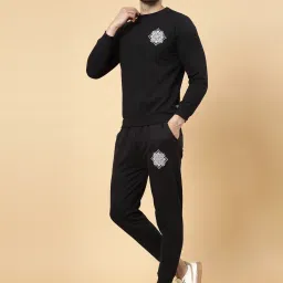 Rigo Black Regular Fit Printed Sweatshirt & Joggers Set image 3