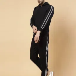 Rigo Black Regular Fit Striped Hooded Sweatshirt & Trackpants Set image 3