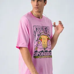 COLOR CAPITAL Pink Relaxed Fit Graphic Print Cotton Oversized Crew T-Shirt image 3