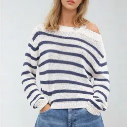 Kotty White & Blue Striped Sweater-image-15