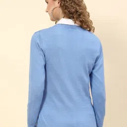 Monte Carlo Sky Blue Regular fit Solid Cardigans image 2