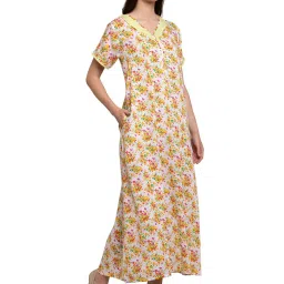 PATRORNA Cream Floral Print Nighty image 3