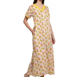 PATRORNA Yellow & White Floral Print Nighty image 3