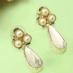 OOMPH Gold Tone Jadau Kundan & Pearl Ethnic Dangler Earrings-image-42