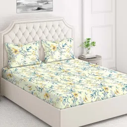 Layers Marigold Yellow Cotton 140 TC King Flat Bed Sheet With 2 Pillow Covers image 2