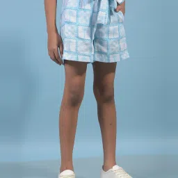 Crimsoune Club Girls Blue Cotton Regular Fit Self Design Shorts image 3