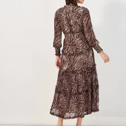 Styli Brown Animal Print Tiered Dress image 2
