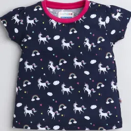 Bumzee Kids Navy & Dark Pink Printed T-Shirt with Shorts image 3