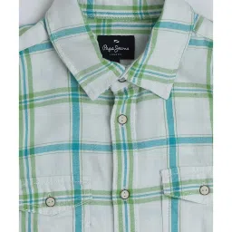 Pepe Jeans Boys Grey & Green Checks Full Sleeves Shirt image 3