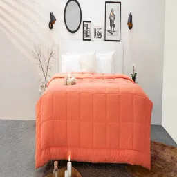 Spaces Silkysoy Solid Coral 90 GSM Microfibre Double Quilt image 1
