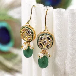 Dugran By Dugristyle Green & White Danglers with Kundan and Pearls for Women-picture-27