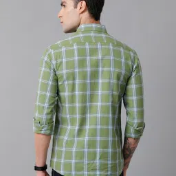 CAVALLO by Linen Club Green Contemporary Fit Check Cotton Linen Shirt image 2