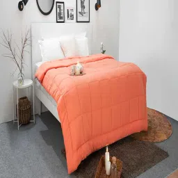 Spaces Silkysoy Solid Coral 90 GSM Microfibre Double Quilt image 2