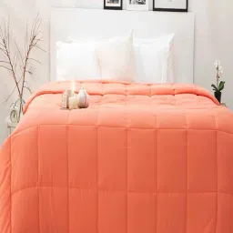 Spaces Silkysoy Solid Coral 90 GSM Microfibre Double Quilt image 3
