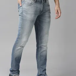 Spykar Light Blue Regular Fit Heavily Washed Distressed Jeans image 3