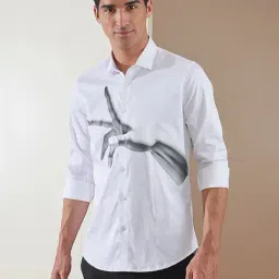 HE SPOKE White Cotton Lycra Tailored fit Print Casual Shirt-image-11