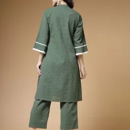 Indibelle Green Cotton Striped A Line Kurta image 2