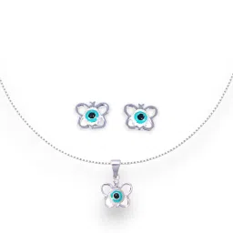 Taraash 925 Sterling Silver Butterfly Evil Eye Enamel Chain Pendant with Stud Earrings Set for Kids image 2