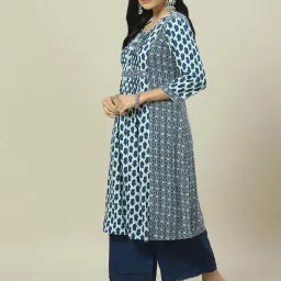 Rangriti Blue Printed Straight Kurta image 3