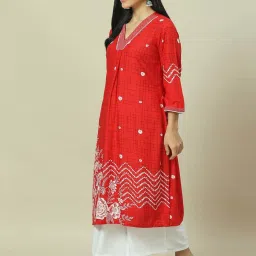 Rangriti Red Printed Straight Kurta image 3