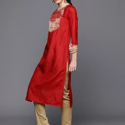 Indo Era Red Printed Straight Kurta image 3