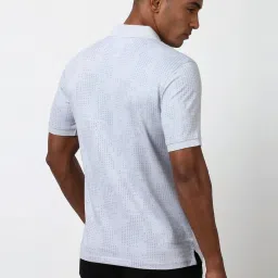 Peter England Grey & White Cotton Regular Fit Printed Polo T-Shirt image 2