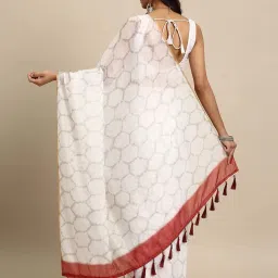 Silk Land White Printed Saree With Unstitched Blouse image 2