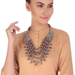 IMLI STREET Red & Blue Ethnic Naga Tribal Handmade Resin Beaded Necklace-picture-47