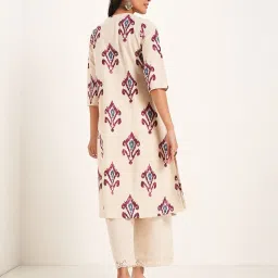Rangmanch By Pantaloons Beige Cotton Relaxed Fit Printed Kurta image 2