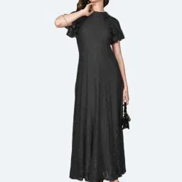 Zink London Black Self Design Maxi Dress-image-62