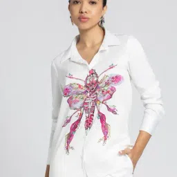 SHAYE White Satin Printed Shirt image 4