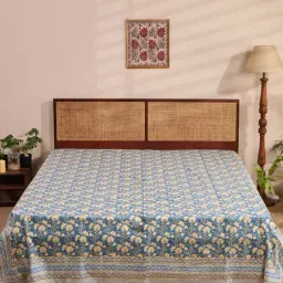 Fabindia Cabana Blue Cotton Printed 116 TC Double Bed Cover-picture-33
