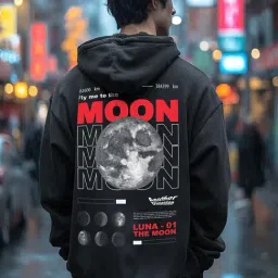 Bewakoof Men's Black Fly Me to The Moon Graphic Printed Oversized Hoodie-picture-13