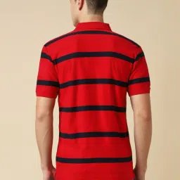 Allen Solly Red Cotton Regular Fit Striped Polo T-Shirt image 2