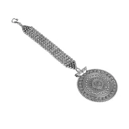 Adwitiya Collection Oxidised Silver-Plated Circular Maang Tikka image 3