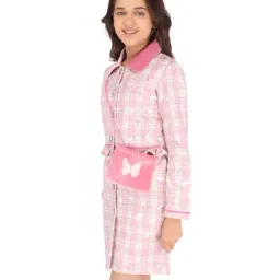Cutecumber Kids Pink Check Full Sleeves Dress with Sling Bag image 3
