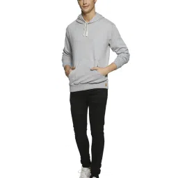 Campus Sutra Light Grey Full Sleeves Hooded Sweatshirt image 5