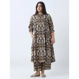 Diza by Westside Brown Ikat Printed A-Line Kurta image 3