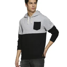 Campus Sutra Grey & Black Regular Fit Hooded Sweatshirt image 3