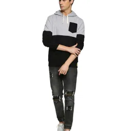 Campus Sutra Grey & Black Regular Fit Hooded Sweatshirt image 5