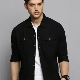 Showoff Black Regular Fit Denim Shacket-image-65