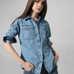 Only Light Blue Cotton Regular Fit Shirt-image-8