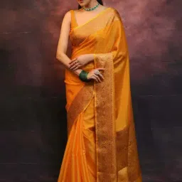 Satrani Turmeric Yellow Silk Woven Saree With Unstitched Blouse-picture-36