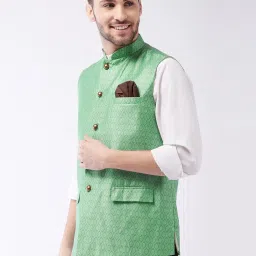 VASTRAMAY Green Regular Fit Embroidered Nehru Jacket image 2
