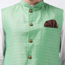 VASTRAMAY Green Regular Fit Embroidered Nehru Jacket image 4