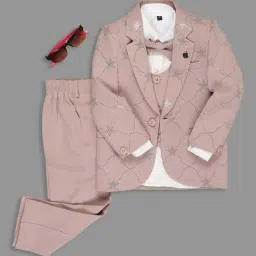 Kids Island Boys Peach & White Self Full Sleeves Suit Set-image-94