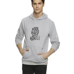 Campus Sutra Grey Printed Full Sleeves Hooded Sweatshirt image 1