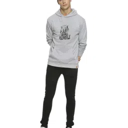 Campus Sutra Grey Printed Full Sleeves Hooded Sweatshirt image 5
