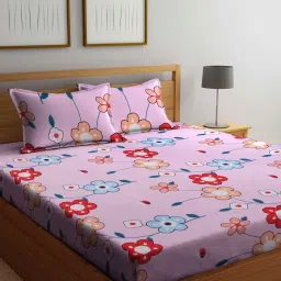 Klotthe Floral Pink 210 TC Cotton Blend King Size Bed Sheet with 2 Pillow Covers image 1