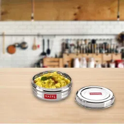HAZEL Silver Stainless Steel Round Small Container For Spices (0.55 L) image 1